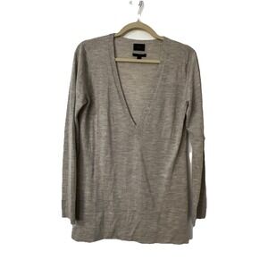 BR Banana Republic  100% Italian ‎ Cashmere V-Neck Gray Tan Sweater Sz L Preppy